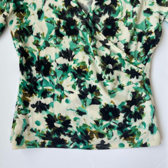 ANNE KLEIN CASHMERE FLORAL WRAP SWEATER LONG SLEEVE TOP OFFICE BOTANICAL FLOWERY - Picture 6 of 7